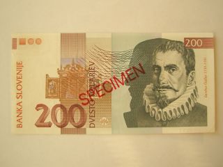 Slovenia: Specimen 200 Tolar 1997 Crisp Unc Rare photo
