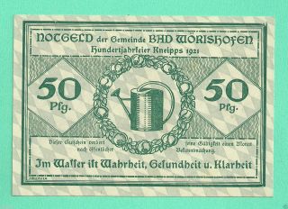 Germany Bad Worishofen Bad Wörishofen 50 Pfg.  1921 Notgeld Unc Gem Crisp photo