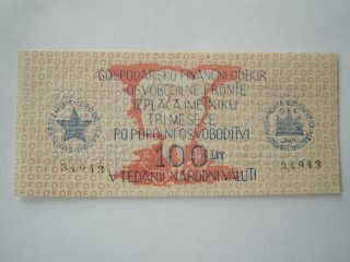 Slovenia: 100 Lir 1944 Crisp Unc Partisan Army War Bond photo