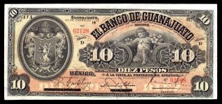 El Banco De Guanajuato 10 Pesos 1.  30.  1914,  M351c / Bk - Gua - 13 Vf+ photo