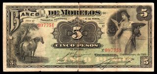 El Banco De Morelos 5 Pesos 2.  11.  1910,  M417b / Bk - Mor - 3 Fine photo