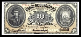 El Banco De Queretaro 10 Pesos 4.  10.  1914,  M474b / Bk - Que - 8 Au photo