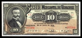 El Banco Mercantil De Veracruz 10 Pesos 4.  20.  1914,  M530c / Bk - Ver - 11 Au photo