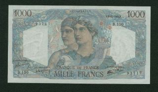 France 1945 1,  000 Francs Banknote,  Pick 130a,  Choice Almost Uncirculated photo