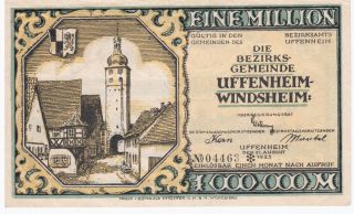 1923 - Eine (one) Million Mark Uffenheim - Windsheim Bill - Au Rare photo