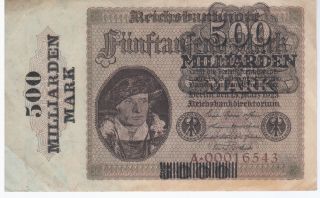 1923 - 500 Milliarden (billion) Mark Overprint On 500 Mark Bill - Xf Rare photo