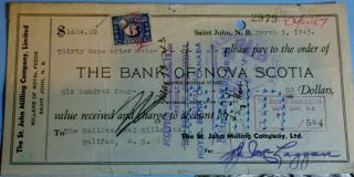 1943 Error Wwii Nova Scotia Bank St John Royal Feed Millers Draft W Stmp Check 1 photo