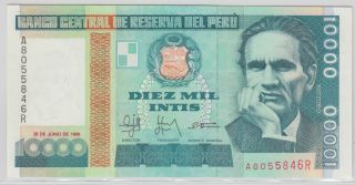 Peru - Banco Central De Reserva Del PerÚ 1985 - 91 Issues 10,  000 Intis Pick 140 photo