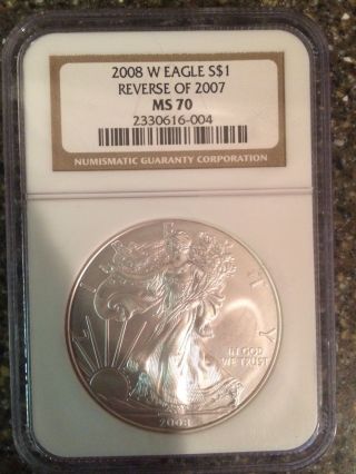 2008 W Silver Eagle Reverse Of 2007 Ngc Ms - 70 photo