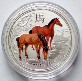 2014 P Australia Lunar Horse Colorized Dollar $1 Coin Silver 1 Oz 999 Perth Made photo