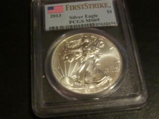 2013 First Strike Silver Eagle,  Flag Label Ms 69 photo