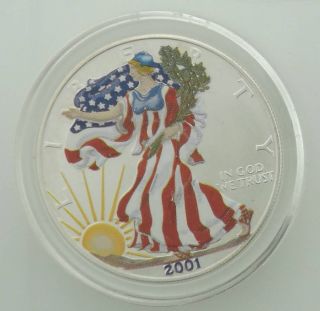 2001 Colorized Silver Eagle Red,  White & Blue Awesome Boxjc5p38 photo