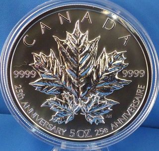 2013 Maple Leaf 5 Oz.  $50 Fine Silver Reverse Proof 25th Anniversary,  Only 2,  500 photo
