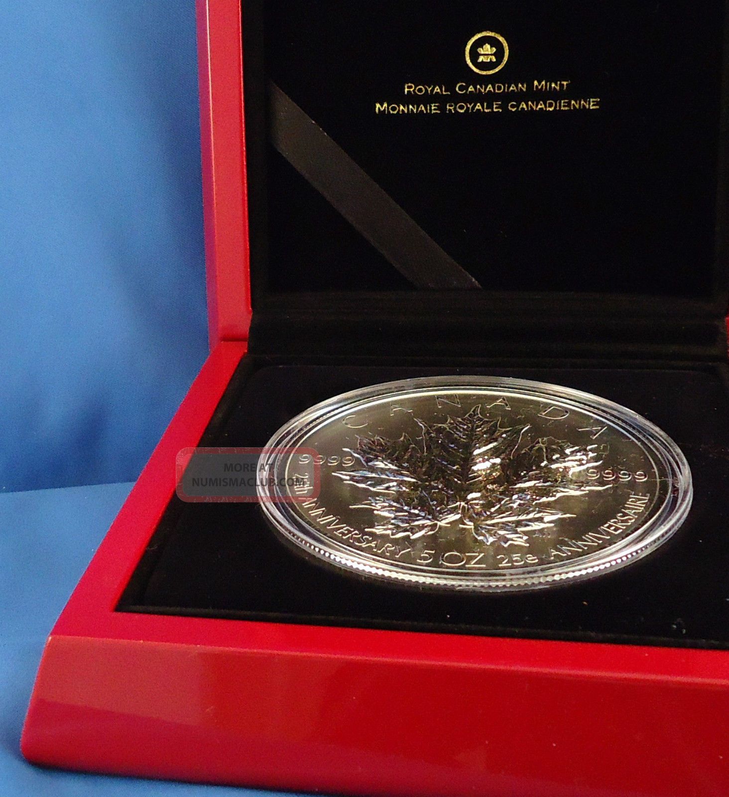 2013 Maple Leaf 5 Oz. $50 Fine Silver Reverse Proof 25th Anniversary