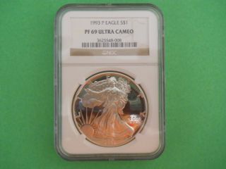 1993 P Silver American Eagle Pf69 Uc Ngc Brown Label photo