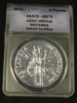 2011 2 Pounds Great Britain Britannia Silver Coin Anacs Ms 70 2767 photo