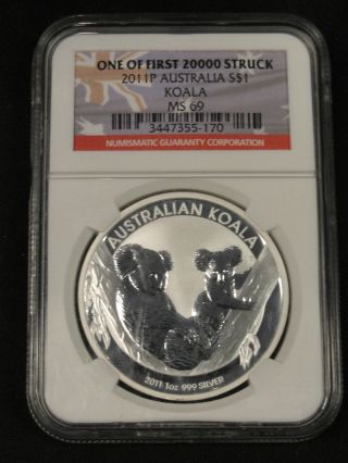 2011 Australia $1 Dollar Silver Koala Ngc Ms69 5 - 170 photo