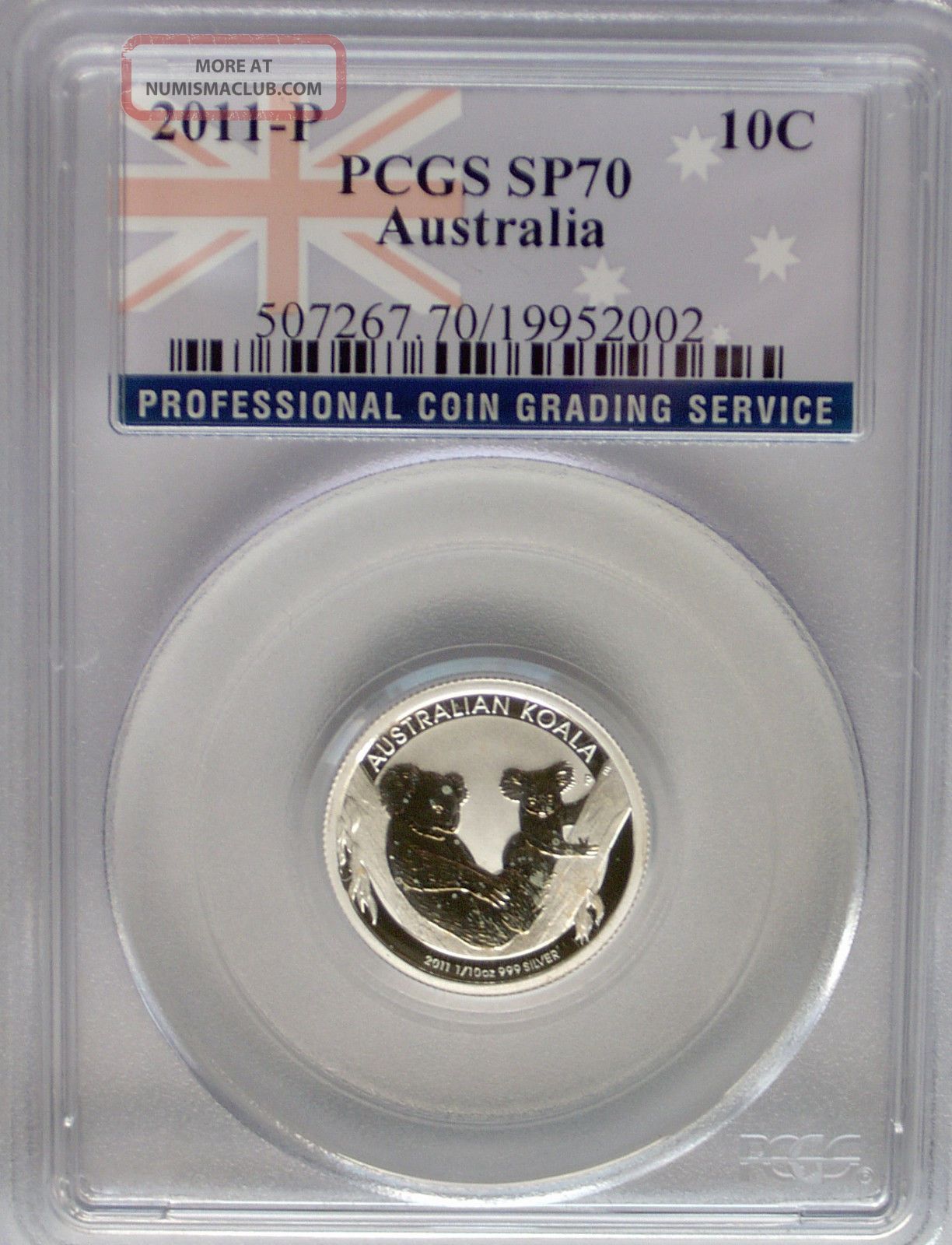 Pcgs Registry 2011 P Australia Koala Ten 10c Cents Sp70 Silver 1/10 Oz Coin Top Australia photo