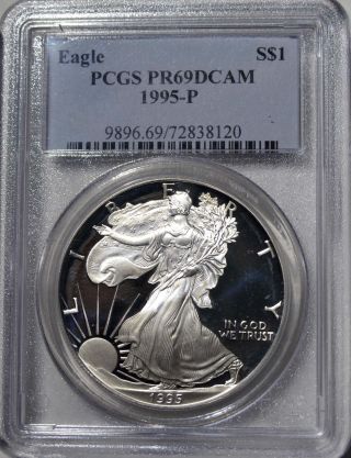 1995 - P American Eagle Silver Dollar Pr69 Dcam Pcgs Proof 69 Deep Cameo photo