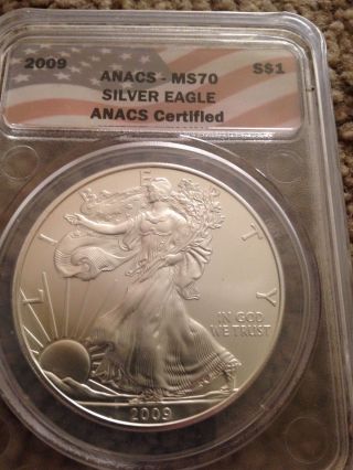 2009 $1 Silver Eagle Bullion Coin Anacs Ms - 70.  Graded Perfect - - Nr photo