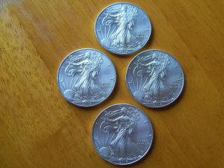 4 X 2014 1 Oz American Silver Eagle Gem Bu Coin 1 Troy Ounce 999 Fine Silver photo