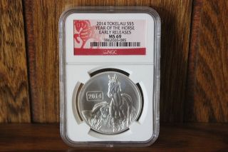 2014 Tokelau Lunar Year Of The Horse Silver S$5 Early Releases Ngc Ms 69 1oz photo