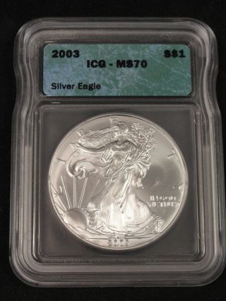 2003 American Silver Eagle Coin Icg Ms70 Gem Bu 1196 photo