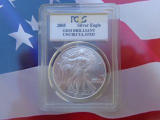 2005 American Silver Eagle.  999 Fine Silver Pcgs Gem Bu photo