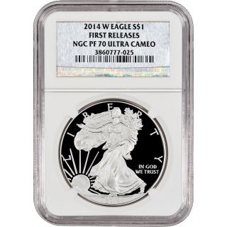 2014 - W American Silver Eagle Proof - Ngc Pf70 - First Releases - Silver Foil photo