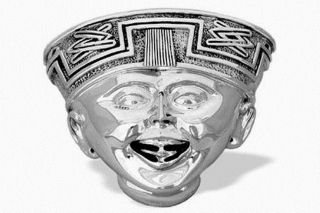 Mayan Aztec.  999 Pure Silver Smiling Mask By Zanfeld photo