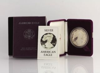 1986 S American Silver Eagle Proof Coin - 1oz.  999 Fine Dollar Ase Box photo