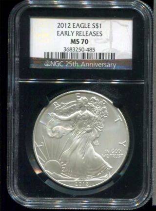 2012 Early Release $1 Silver Eagle Ngc 25th Anniversary Retro Slab Ms - 70 photo