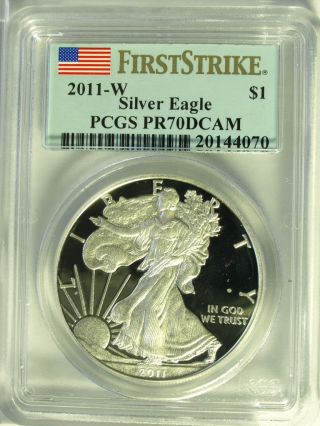 2011 W First Strike Pcgs Pr70 Dcam Silver American Eagle photo