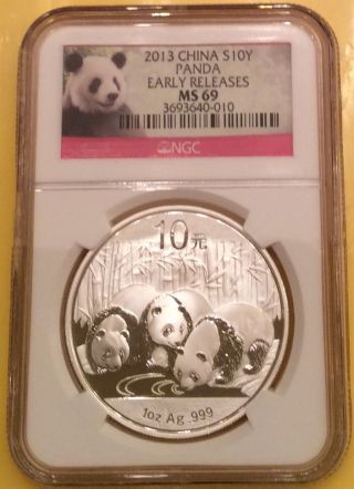 2013 1 Ounce Silver Chinese Panda Ngc Ms 69 Early Release photo