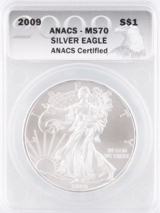 2009 S$1 Anacs Certified Graded Ms70 Silver Eagle 1 Oz Silver One Dollar Coin photo