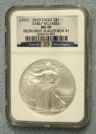2010 American Silver Eagle Ngc Ms70 Er Box 1 Very Rare (lot28) photo