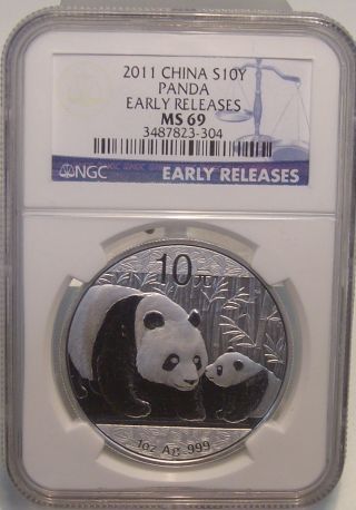 2011 China Silver Panda Ngc Ms69 Silver Coin,  Chinese Silver 10 Yuan photo