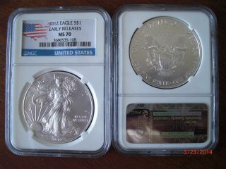 2012 1oz Early Releases American Eagle Ngc Ms 70 Usa Map Label Flawless photo