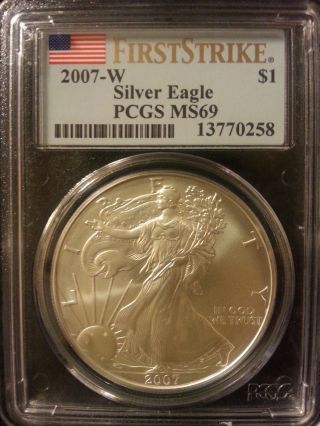 2007 W 1oz American Silver Eagle Ms69 First Strike Burnished Coin photo