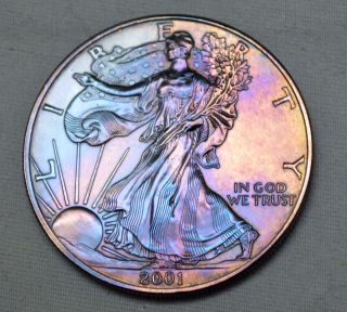 2001 American Silver Eagle Dollar 1 Oz Fine Silver Toned. photo