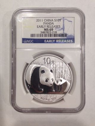 2011 10 Yuan Silver China Panda Ngc Ms 69 Early Release photo