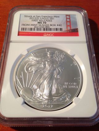 2012 (s) Silver Eagle First Release Ngc Ms70 Box 42 photo