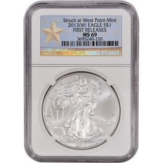 2013 - (w) American Silver Eagle - Ngc Ms69 - First Releases - West Point Star photo
