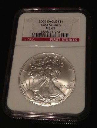 2004 Ngc Ms69 Fs First Strike Silver Eagle - Red Label - Rare,  Low Population photo