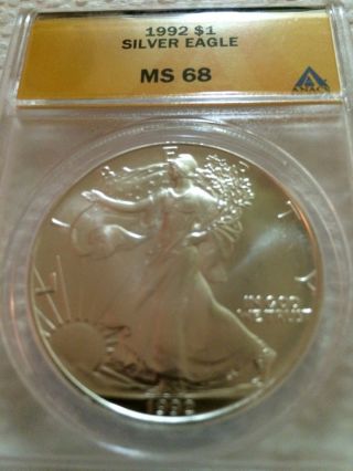 1992 U.  S.  Silver Eagle Ms68 Graded And Authenticated By Anacs photo