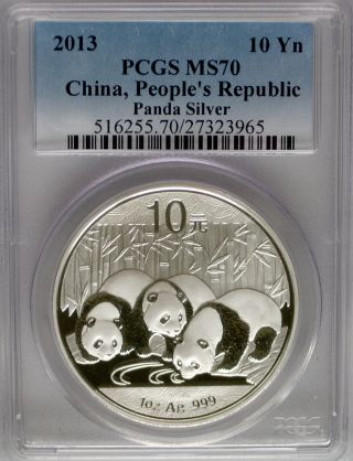 Pcgs Registry 2013 China Panda 10¥ Yuan Coin Ms70 Silver 1oz.  999 Perfect Prc Bu photo