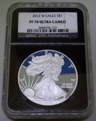 2012 W Silver Eagle Pf70 Ultra Cameo 25th Anniv.  Ngc Black Retro Case photo