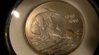 California Gold Rush 150th Anniversary Coin Silver Coin & Gold Nugget 1848 - 1998 photo