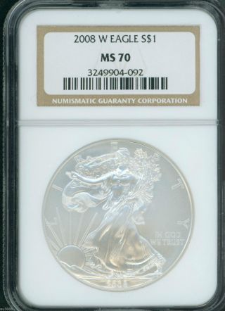 2008 - W Burnished American Silver Eagle Ase S$1 Ngc Ms70 Ms - 70 photo