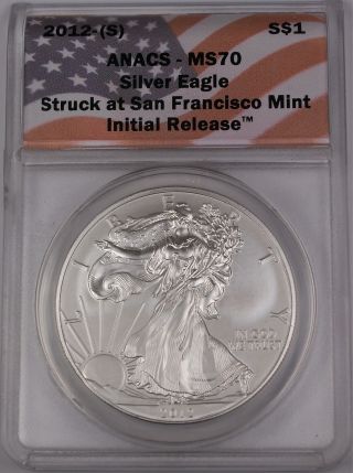 2012 - (s) American Silver Eagle Coin,  Anacs Ms - 70,  Initial Release,  Perfect Coin photo